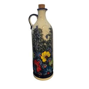 KALICH POLISH POTTERY LIBERTY LARGE ROUND CORKED BOTTLE FLOWER GARDEN